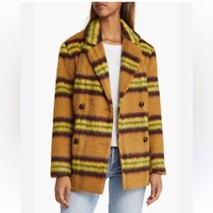 Vigoss Womens Plaid Double Breasted Peacoat In Lemon Small